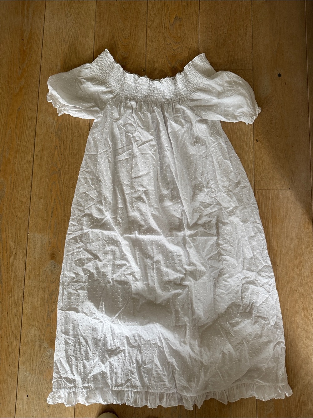 Hill House White Swiss Dot Off-Shoulder Dress